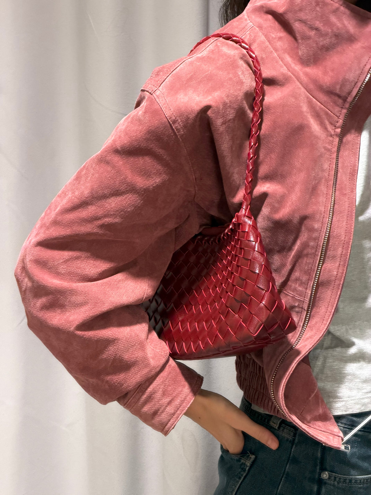 Bolso mediado trenzado piel - Wine