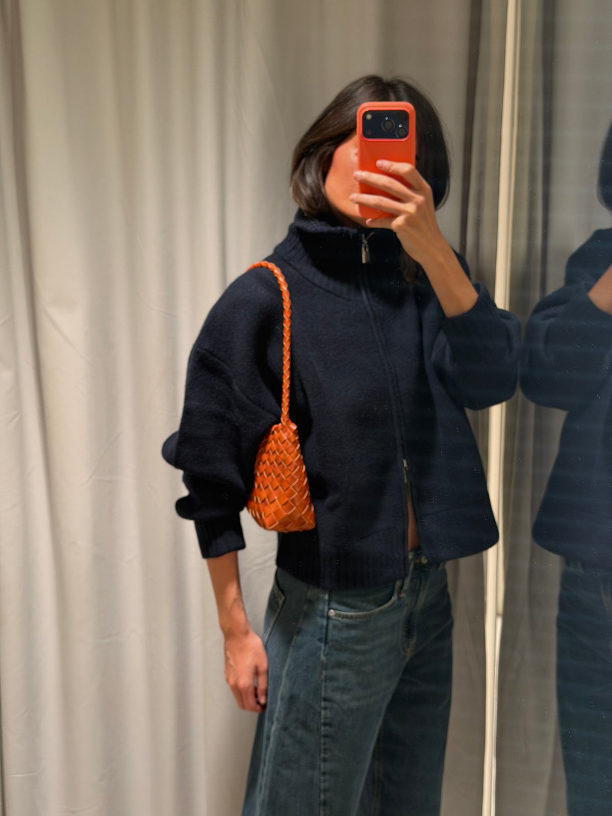 Bolso mediado trenzado piel - Camel