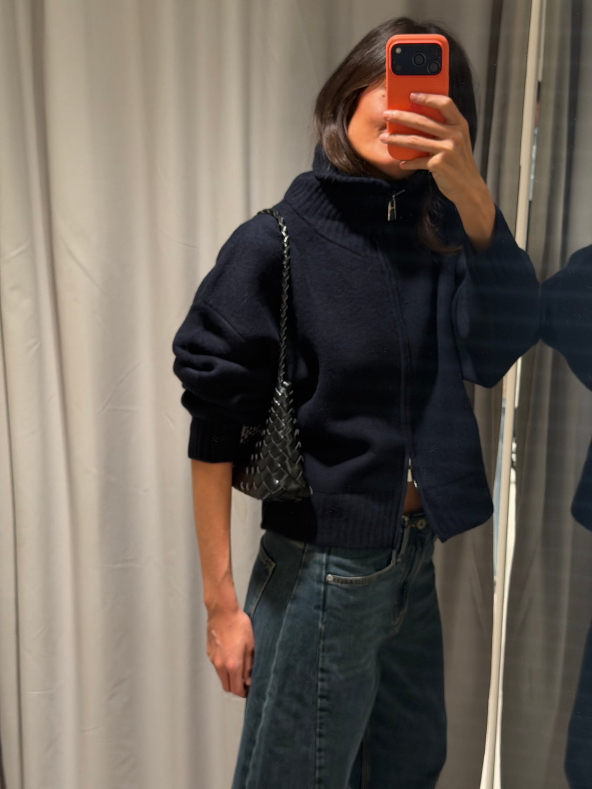 Bolso mediado trenzado piel - Negro