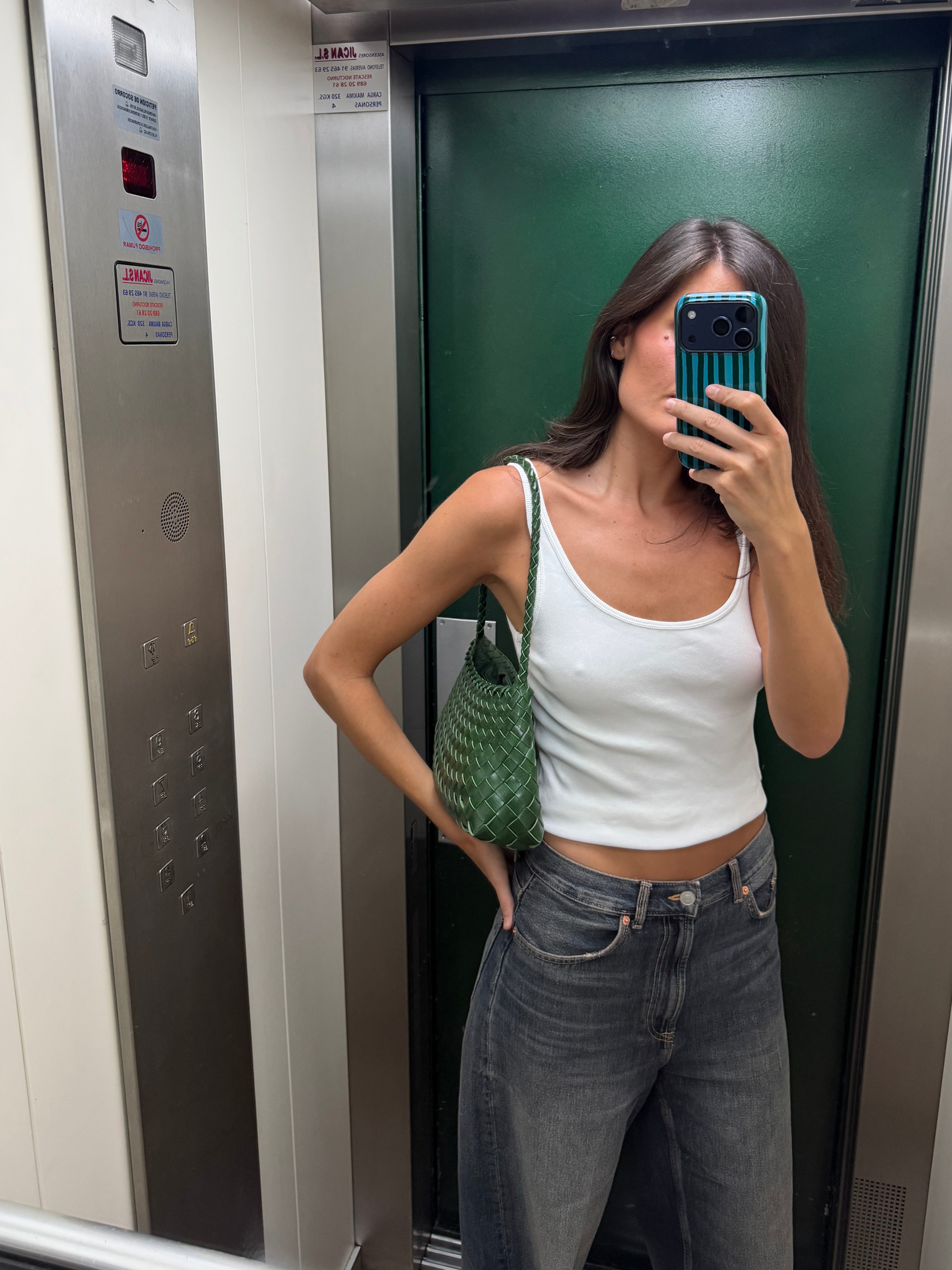 Bolso mediado trenzado piel - Musgo