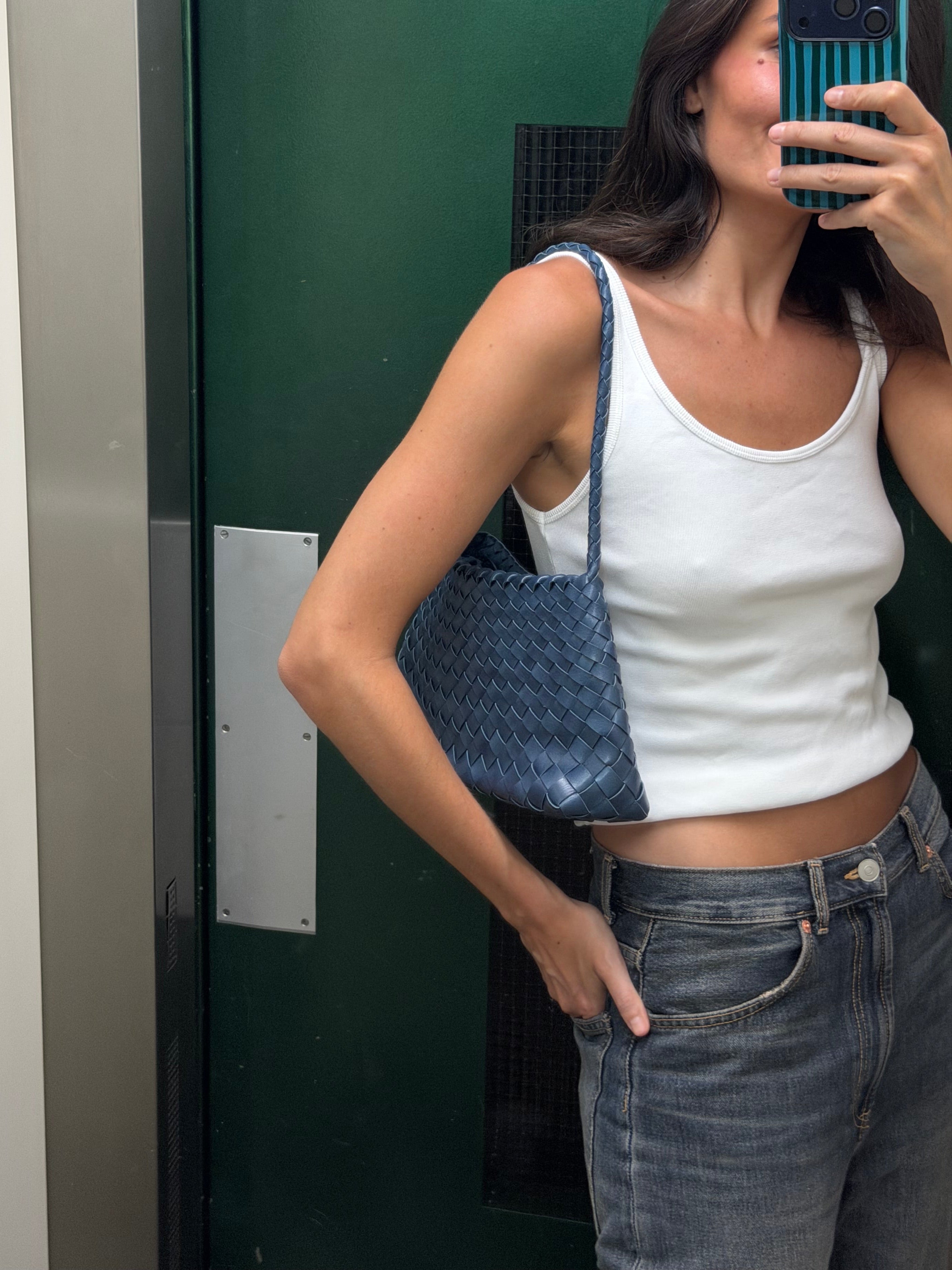 Bolso mediado trenzado piel - Indigo