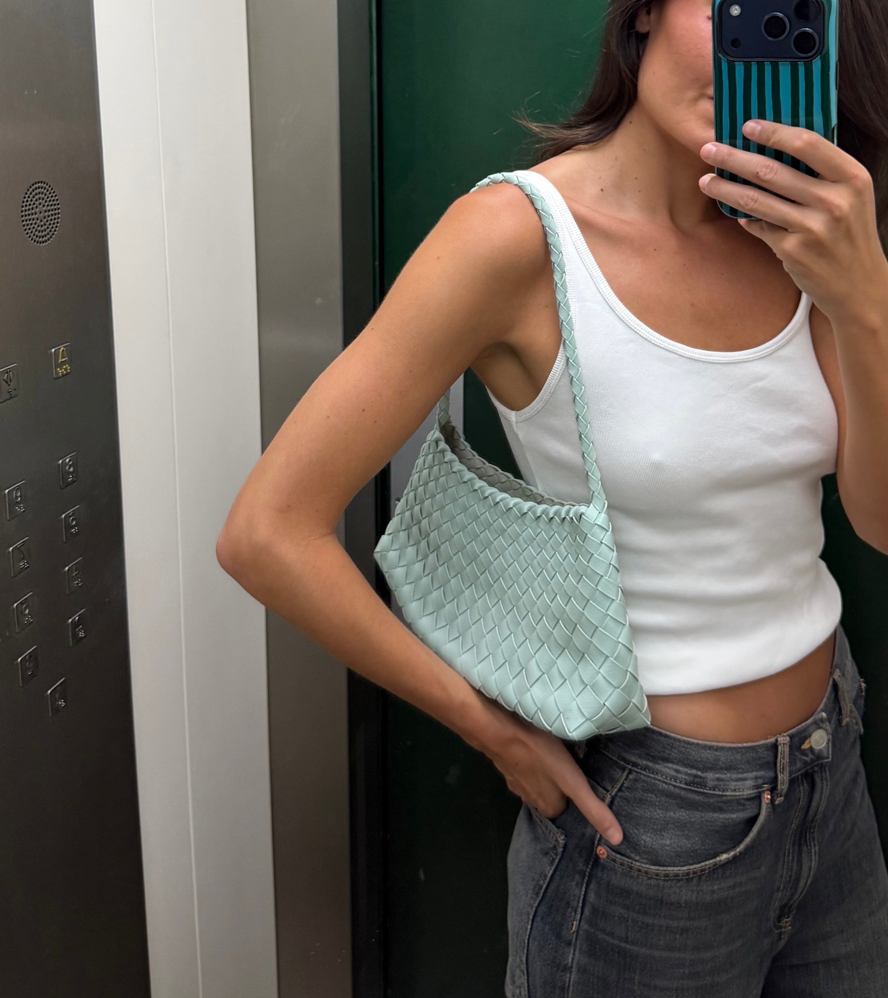 Bolso mediado trenzado piel - Mint