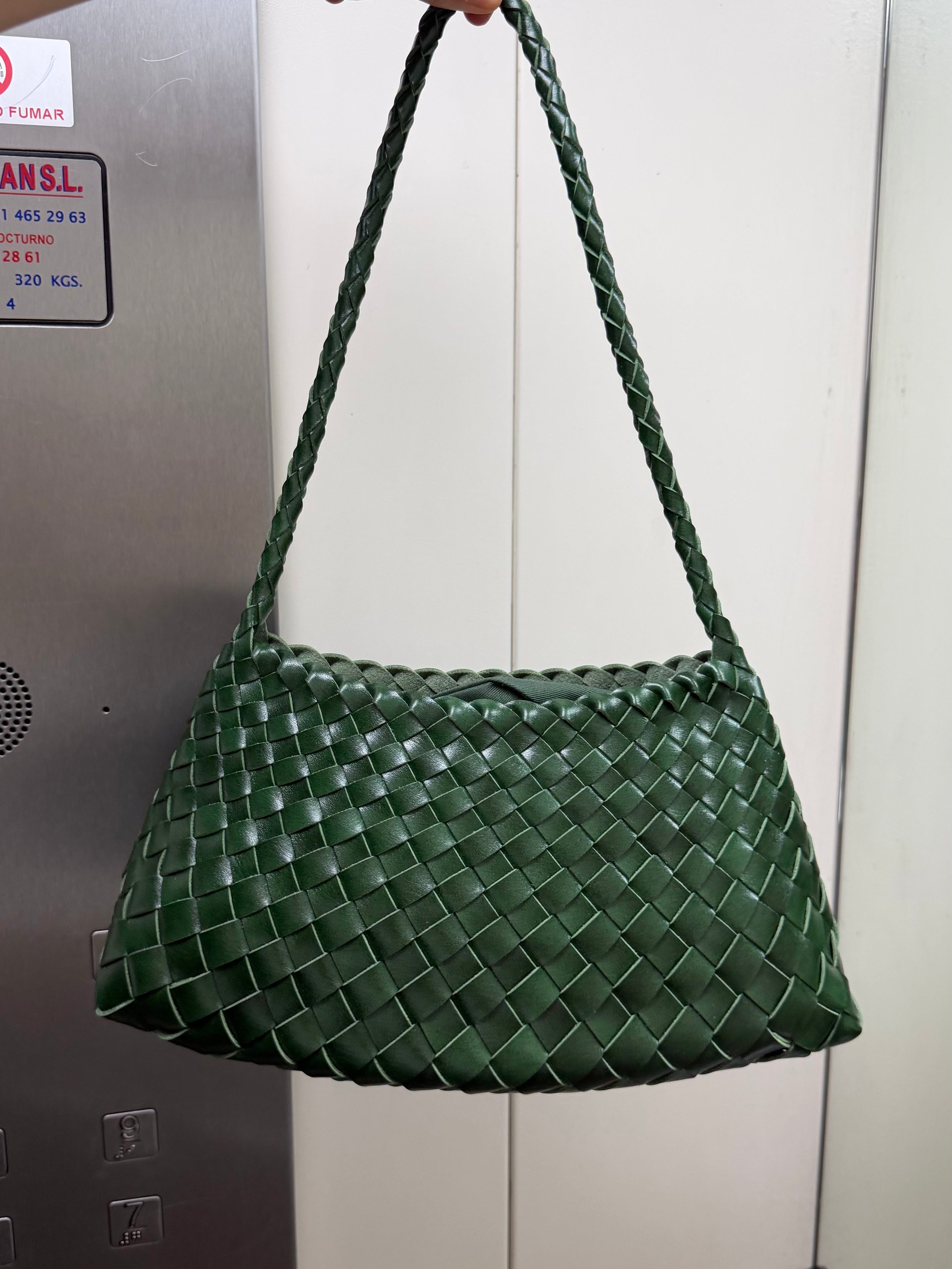 Bolso mediado trenzado piel - Musgo
