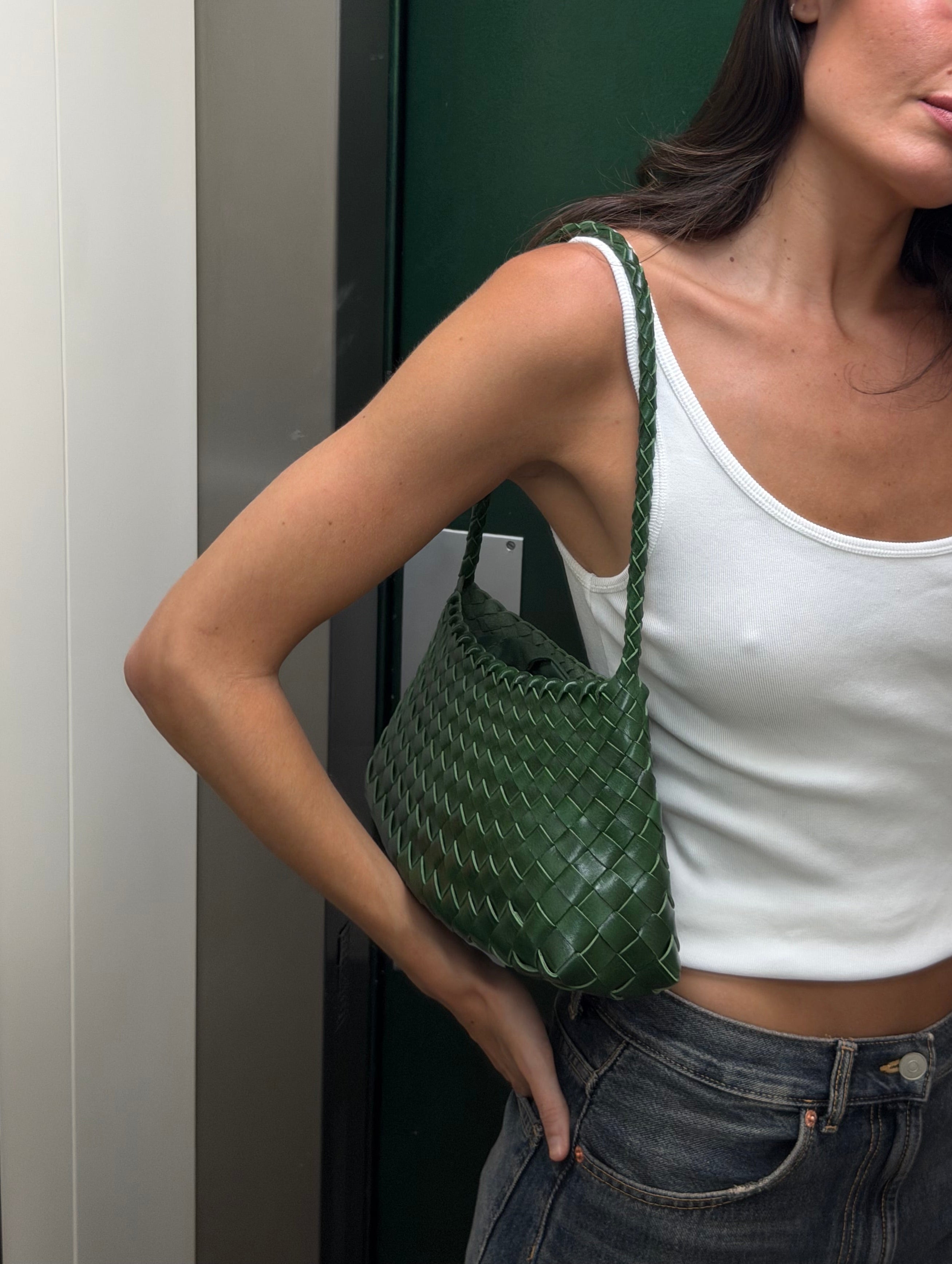 Bolso mediado trenzado piel - Musgo